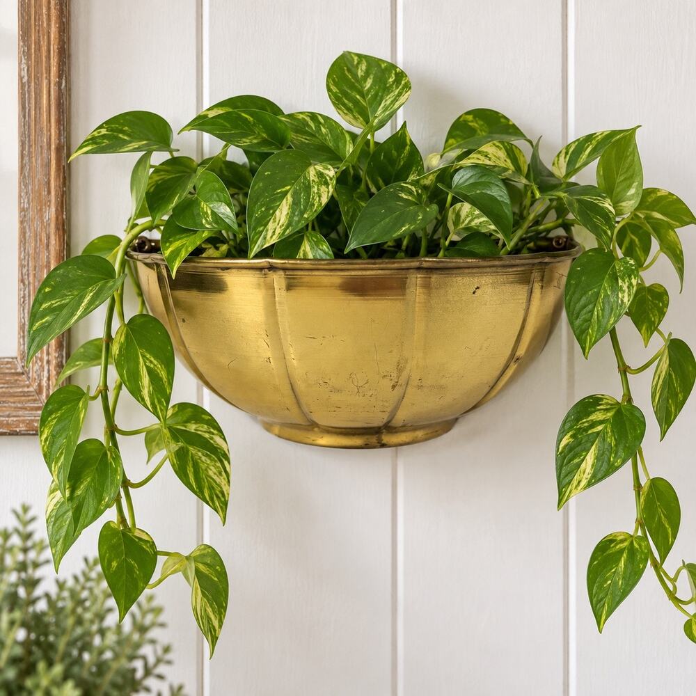 Vintage Brass Half Moon Scalloped Wall Pocket Plant Planter Cottagecore Chic